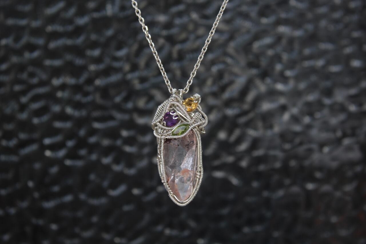Himalayan crystal & Peridot & Amethyst & Citrin silver925 wire wrapping pendant