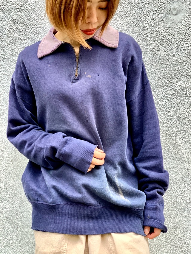 50‘s  vintage l/s half zip sweat ”Russell southern“JUNK