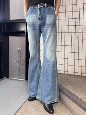 【ALUDE SELECT】studs side line point damage denim pants(2color)