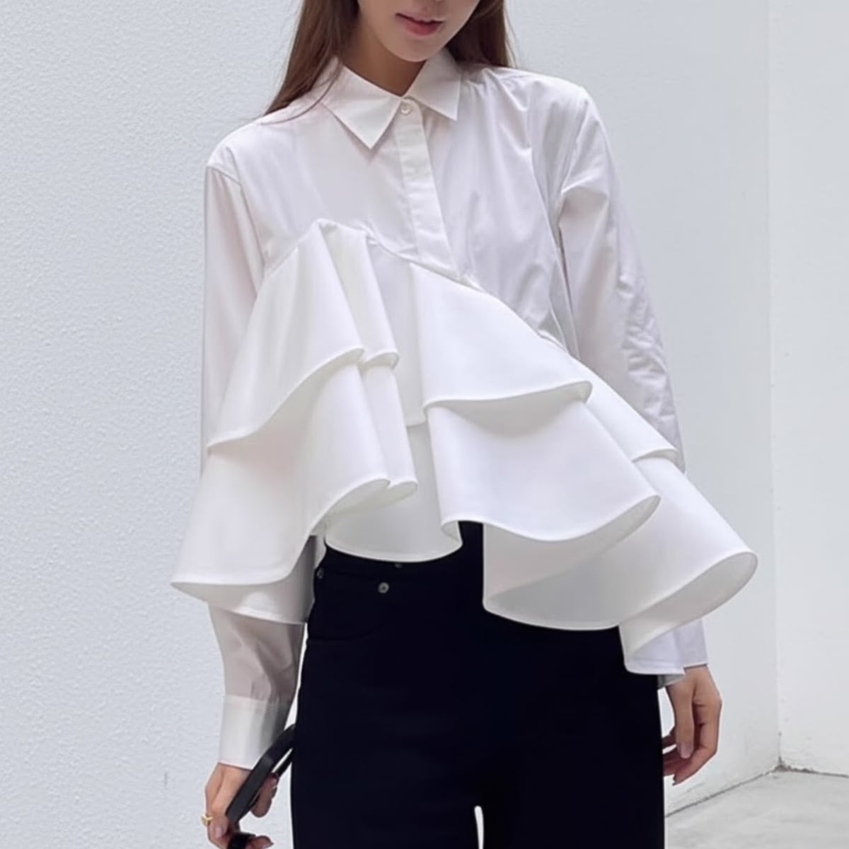 Asymmetrical Ruffle Tiered Blouse ch0036