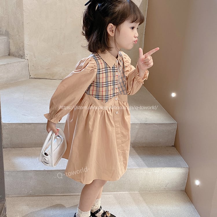 80 130 ワンピース チェック柄 可愛い 韓国版 女の子 韓国子供服 子供服 キッズ Q Toworld キュートワールド 子供服