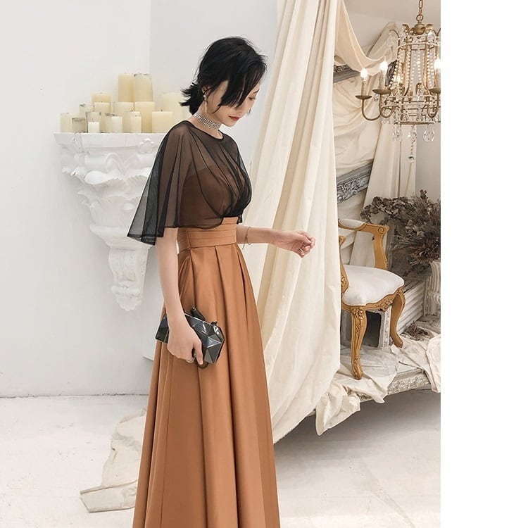 ブラウン パーティードレス ☆秋のSALE10％OFF☆S・M・Lサイズ1点限定即納☆人気商品 ブラウン