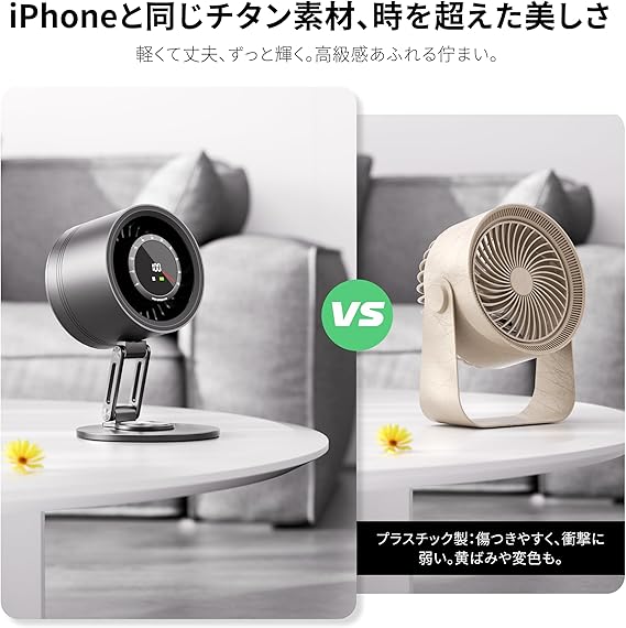 世界初⭐️チタン金属製 サーキュレーター DCモーター 卓上 扇風機 小型 静音 世界初！チタン金属製サーキュレーター DCモーター】卓上扇風機