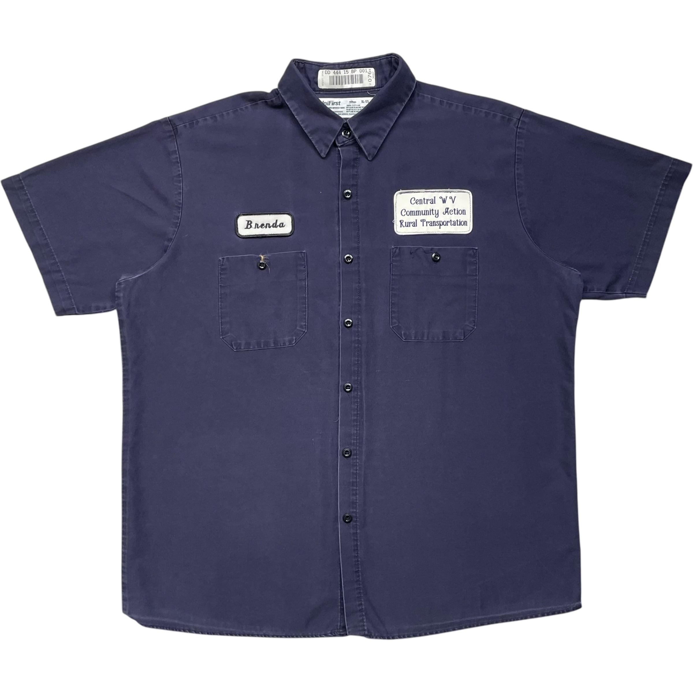 《XL》UniFirst 半袖シャツ ワークシャツ 2ポケット ワッペン ネイビー no.6654