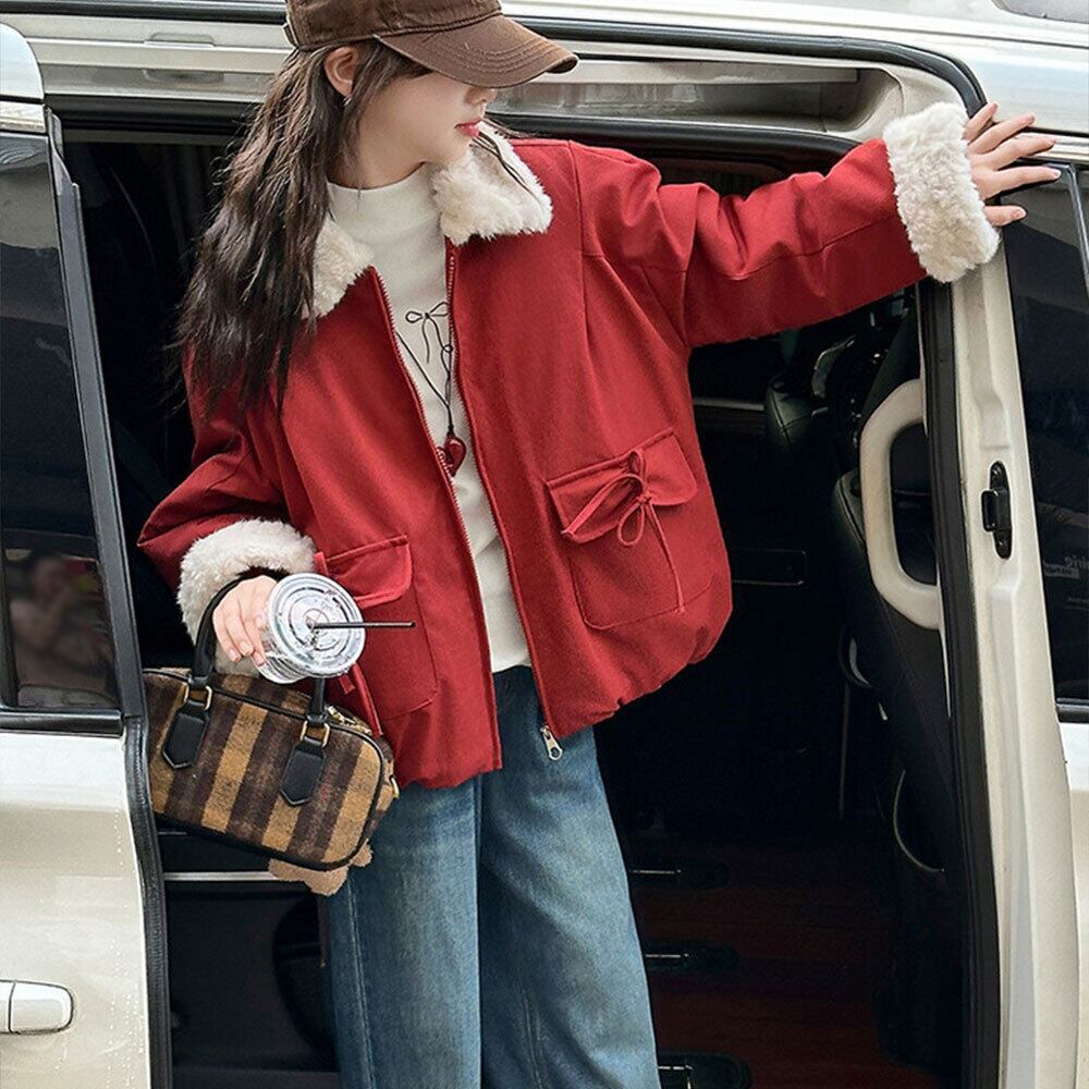 【送料無料】 子供服 女の子 アウター ファーカラー ジャケット 秋冬 韓国 防寒 保温 暖かい 小学生 おしゃれ カジュアル リボンポケット かわいい 大人可愛い 大人女子