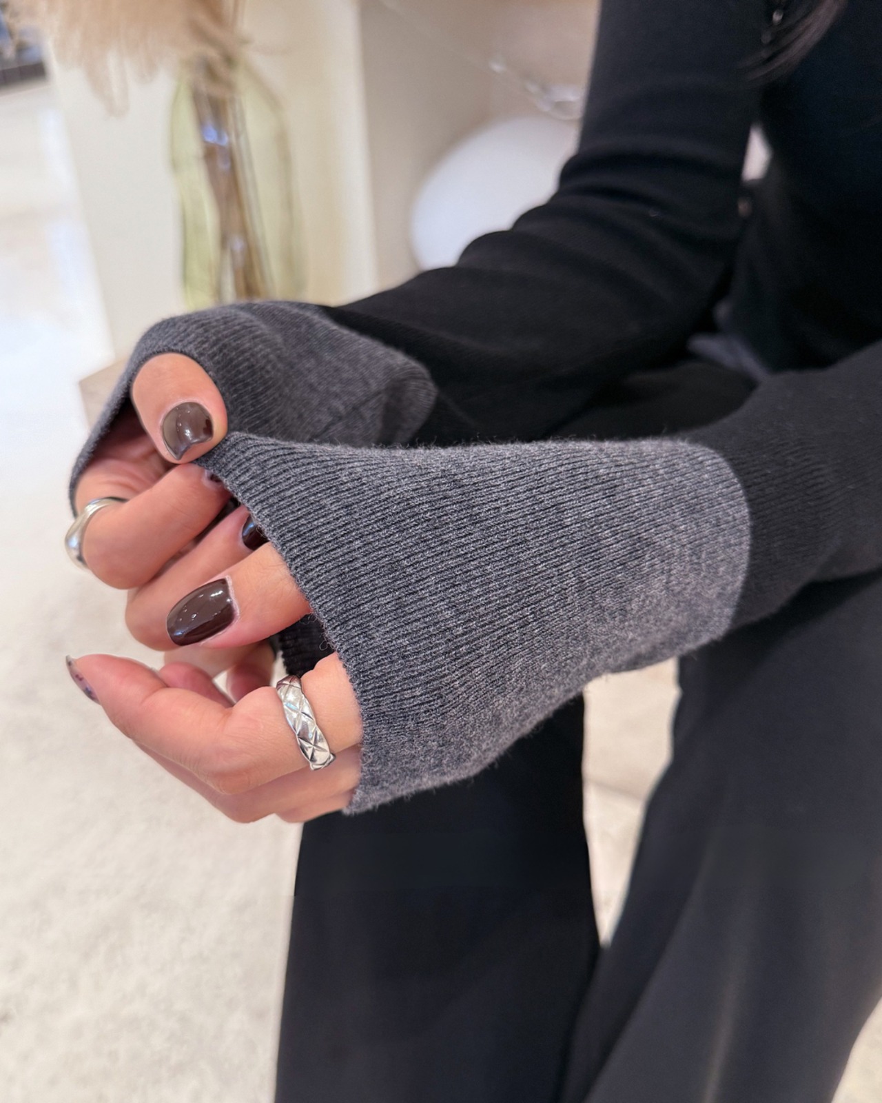 バイカラーレイヤードスリムニットトップス A0688 - 5