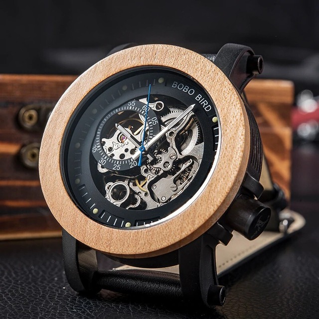 【TR2194】[3bar] Wooden mechanical watch - Skeleton