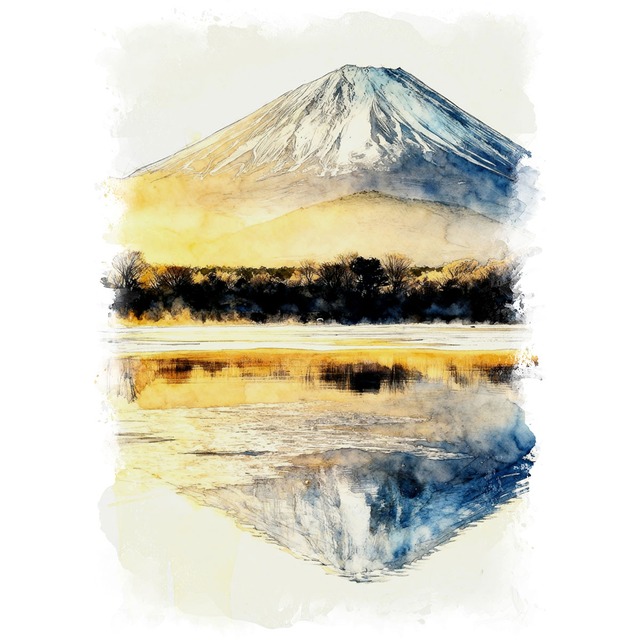 絵画(風景画) 日本 富士山 赤富士 インテリアアート額付き 水彩画・油絵風 WAT0826