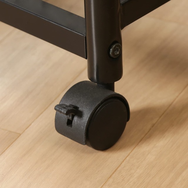 不二貿易 レンジ台 キッチンラック 幅60×奥行46×高さ103.5cm ブラック ブラウン スライド棚 収納 レンジワゴン キャスター付き 14638