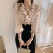トップス ブラウス　フリル レディース ゆったり 可愛い 大人可愛い きれいめ シンプル お洒落 大人女子  20代 30代 　韓国 韓国系 コーデ ファッション カジュアル 大人 上品 学生 通学 　おしゃれ お洒落 かっこいい 大人女子 旅行 着回し 普段使い 重ね着 スタイル 楽ちん モテ