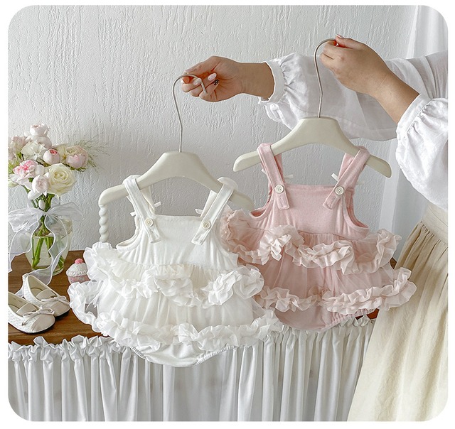 【BABY】うさ耳ニットチュールフリルロンパース - 9