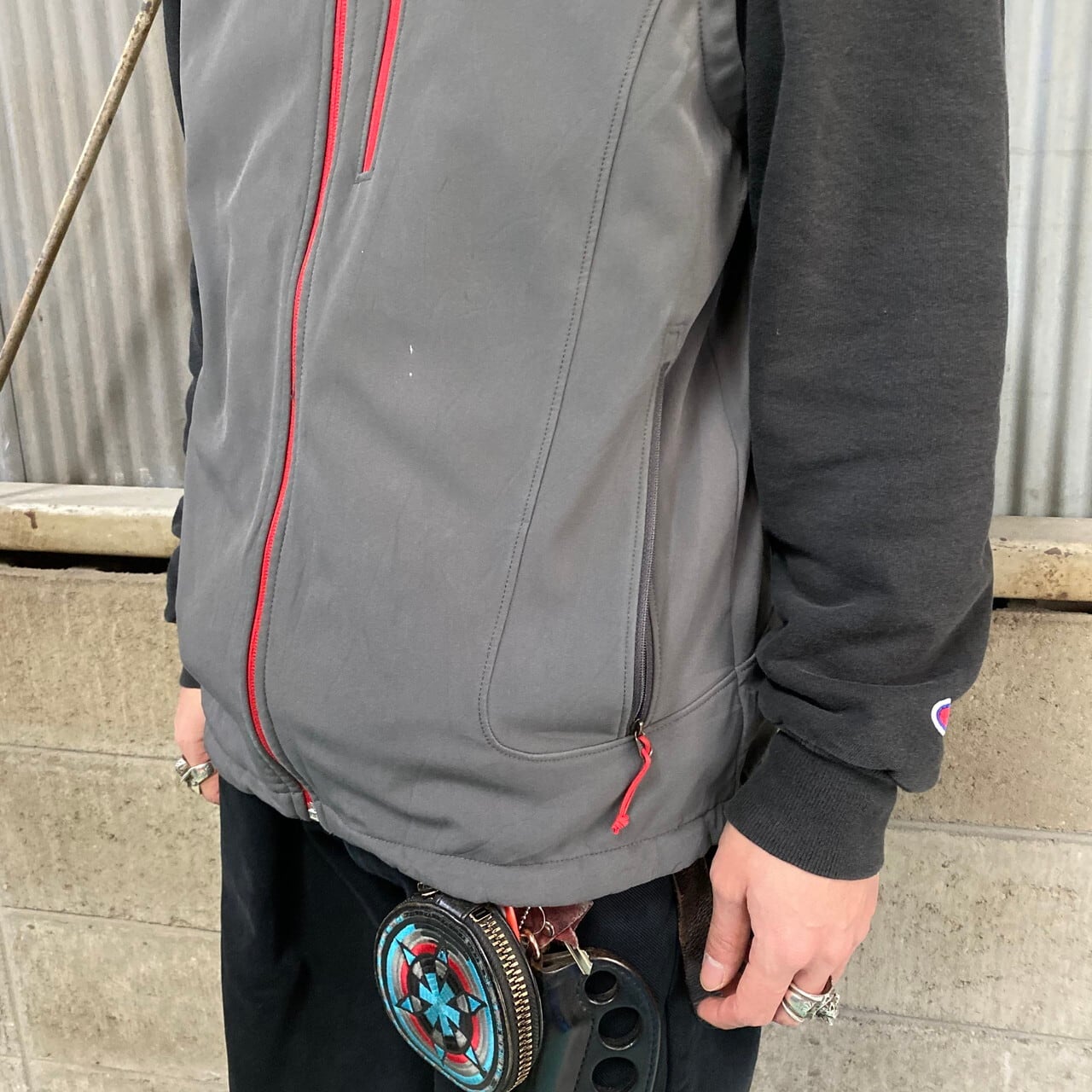 【USA古着】ノースフェイスソフトシェルベスト3XLグレービック刺繍ドロー THE NORTH FACE ザ ノースフェイス ソフトシェル フリースベスト
