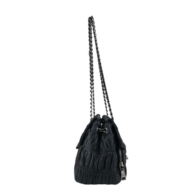 PRADA プラダ ショルダーバッグ ブラック ロック レザー ギャザー チェーン vintage ヴィンテージ オールド v87v8v