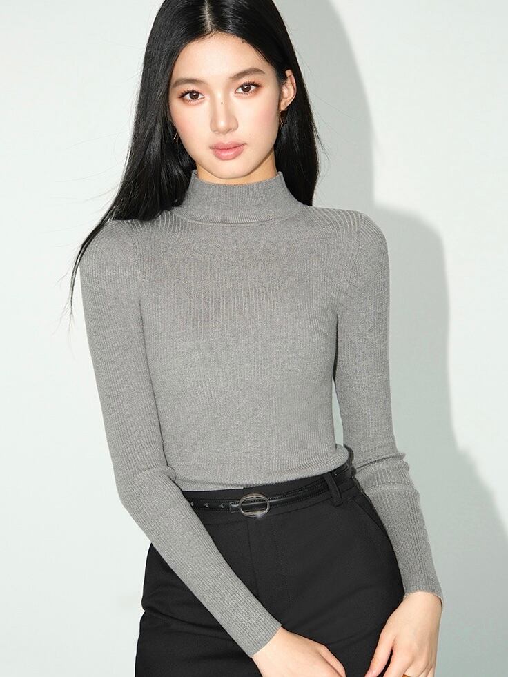 ミディアムハイネックリブニット