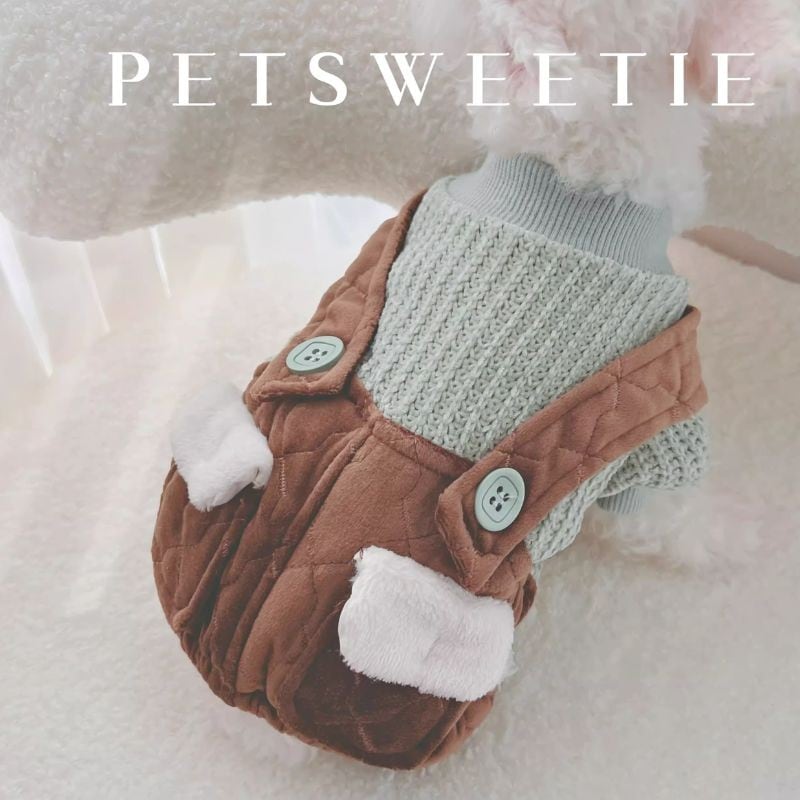 ぬくぬくニットのサロペット風ロンパース 犬服 01002