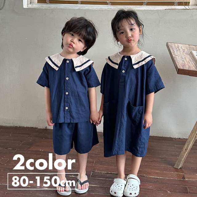 《取寄》 マリンセーラーセットアップとワンピース （全２色） QQMM 韓国子供服 リンクコーデ