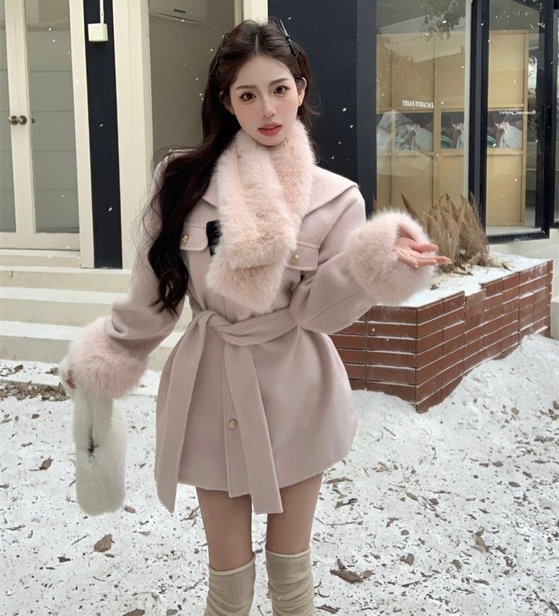 美品 ファー付き ハーフコート ホワイト SCOTCLUB ファーティペット付きピンクハーフコート | selectshop.selepuu