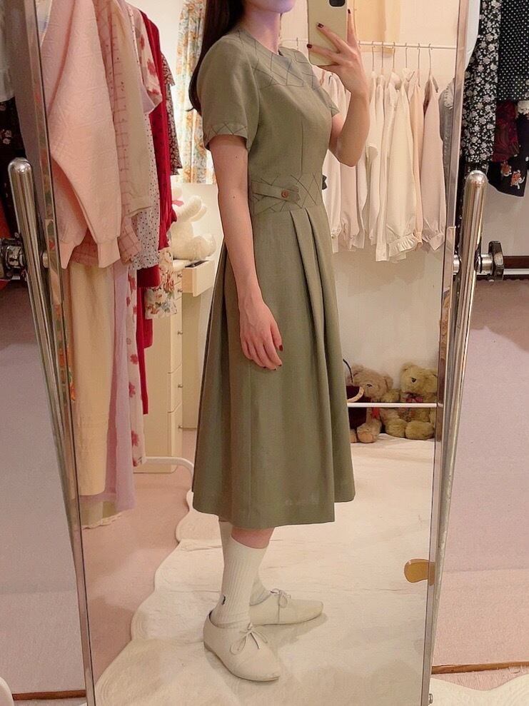 moss green check stitch one-piece