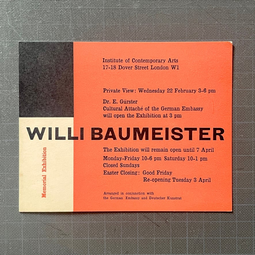【インヴィテーション・エフェメラ】ウィリー・バウマイスター記念展 WILLI BAUMEISTER   Institute of Contemporary Arts   1956 [ 3100058 ]