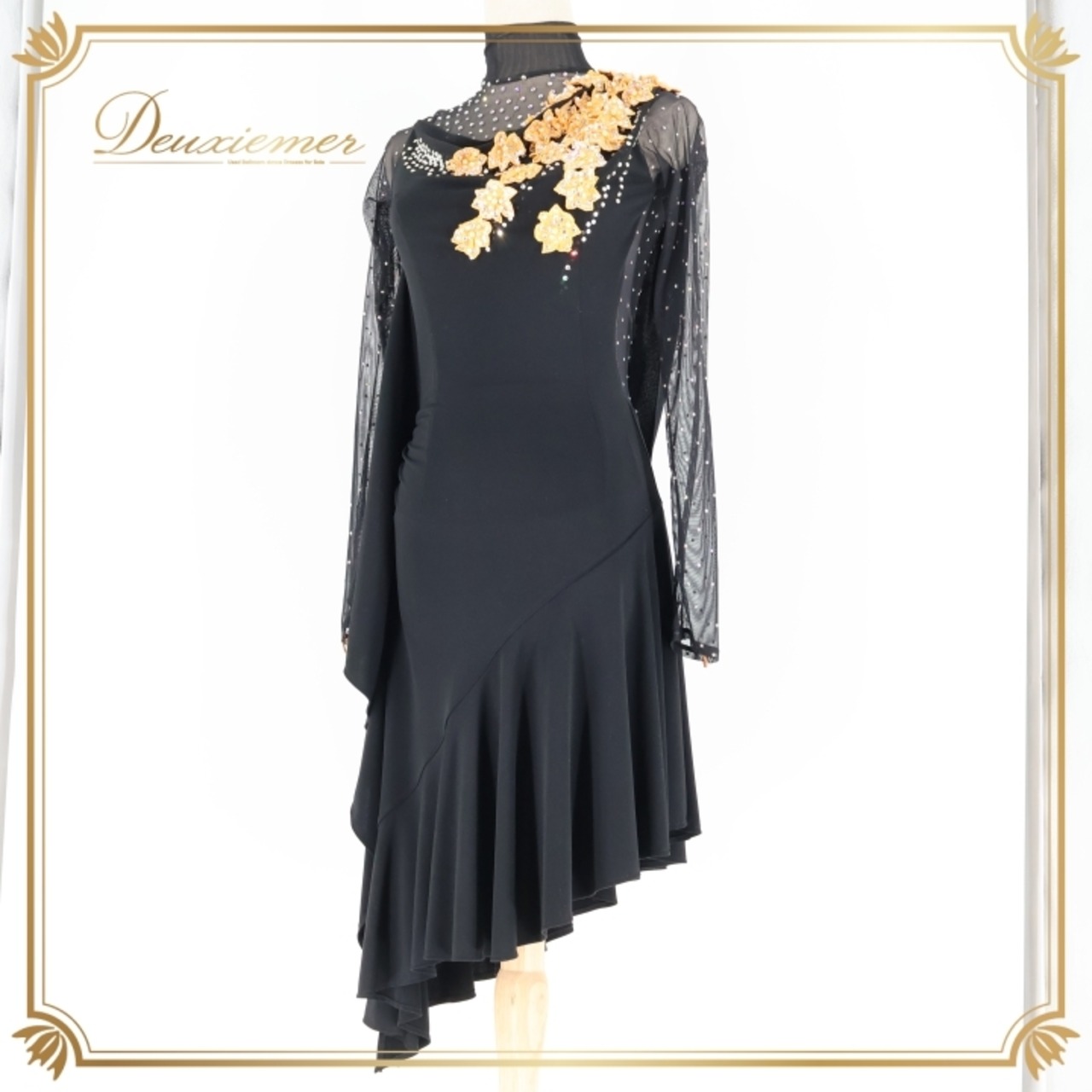 社交ダンス 衣装 タカダンス TAKADANCE ラテン ドレス ワンピース 黒 ゴールド 金 オレンジ 日本製 デモ 競技 パーティ 発表会 ブラック系 ゴールド系 スタイリッシュ デザイン 大人用 舞台衣装 ダンスウェア おしゃれ フォーマル 競技用 ダンスパーティー レディース