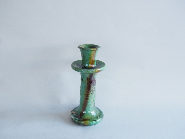 MOROCCO - TAMEGROUTE POTTERY CANDLE HOLDER (L) -  Green