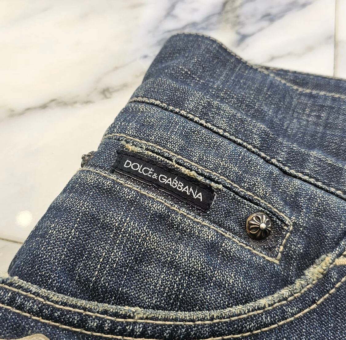 CHROME HEARTS × DOLCE & GABBANA VNTG Cross Leather Patch Jeans