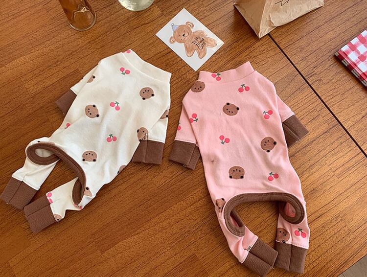 cherry bear all in one XS ~ 2XL  /  S ~ 2XL  /  犬服 新作 オールインワン 可愛い 犬の服 ロンパース ドッグウェア つなぎ ストレッチ 小型犬 中型犬 tsu38