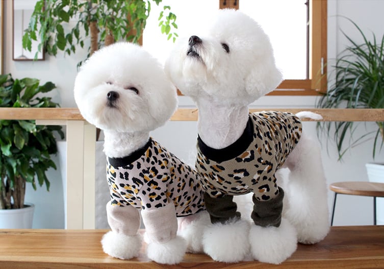 ヒョウ柄トップス S ~ XL 2color / 犬服 秋冬 新作 可愛い 暖かい ドッグウェア 長袖 Tシャツ 犬 服 お揃い 小型犬 中型犬 top102