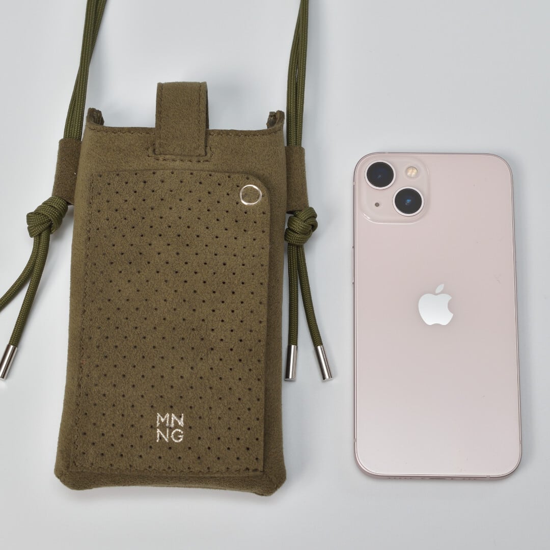 MNNG エムエヌエヌジー ハイドモバイルショルダー・オリーブ 東レのウルトラスエードを使った「mononoguもののぐ」のセカンドライン