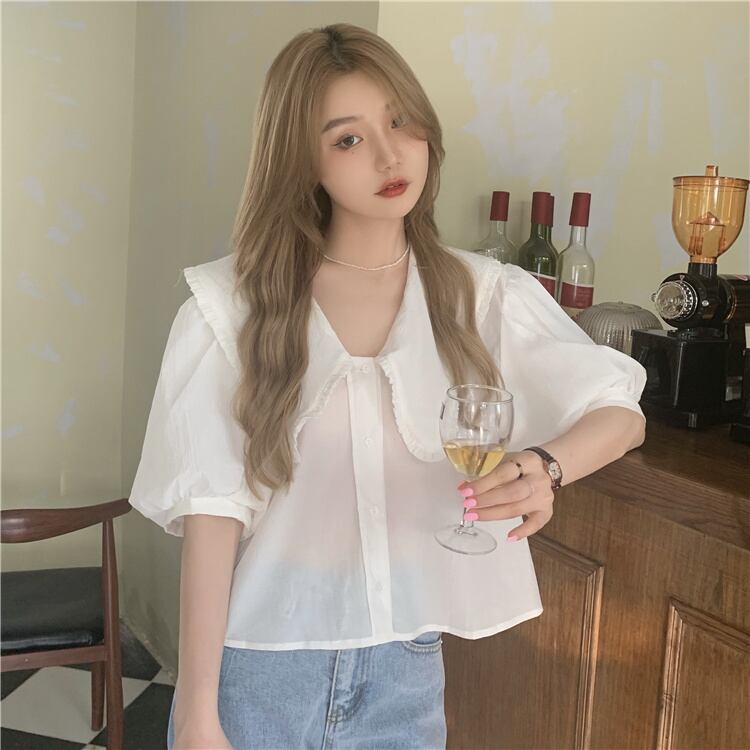 スタイルルーズシャツ 薄手ホワイトブラウス サマー 夏物 ドラファッションホール96800044610