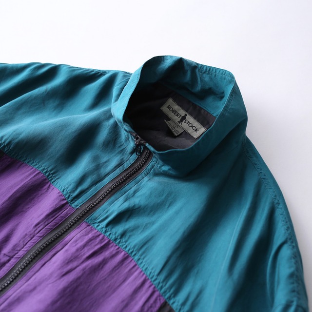 3-tone switching design high-neck silk blouson