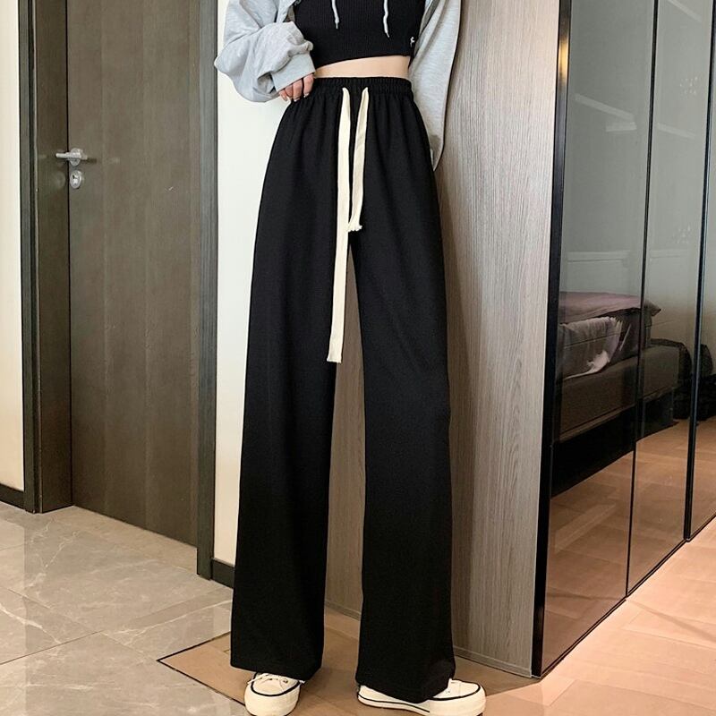 ブラックパンツ スプリングオータムハイウェストウェストルーズカジュアル 春物 秋物 試着室72349580938