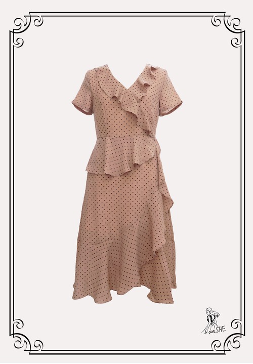 【完売御礼】Dot Ruffle Chiffon Dress / ドッド柄フリルシフォンワンピース