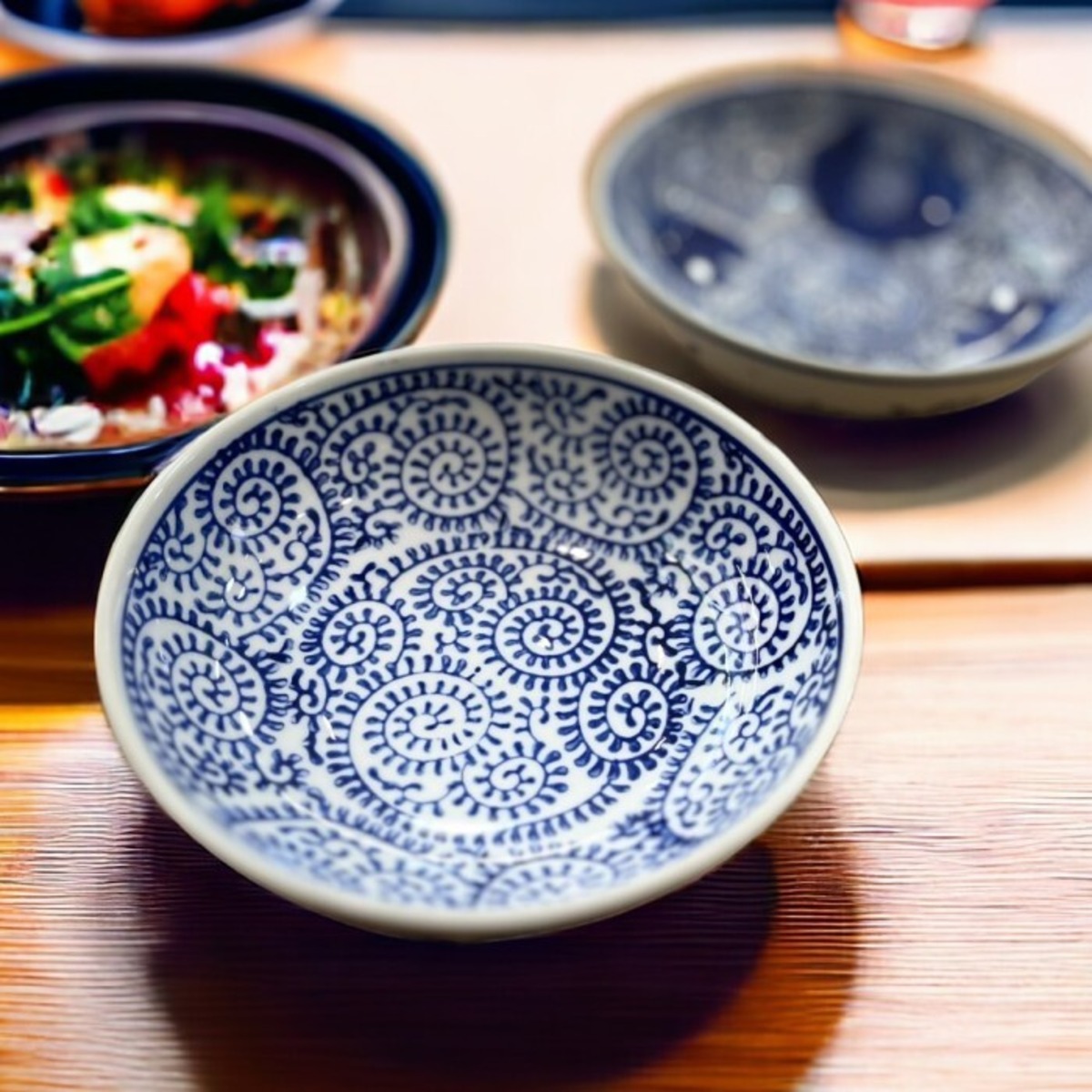 青磁染付花鳥文大皿 和器 テーブルコーディネート フィンガーフード他  