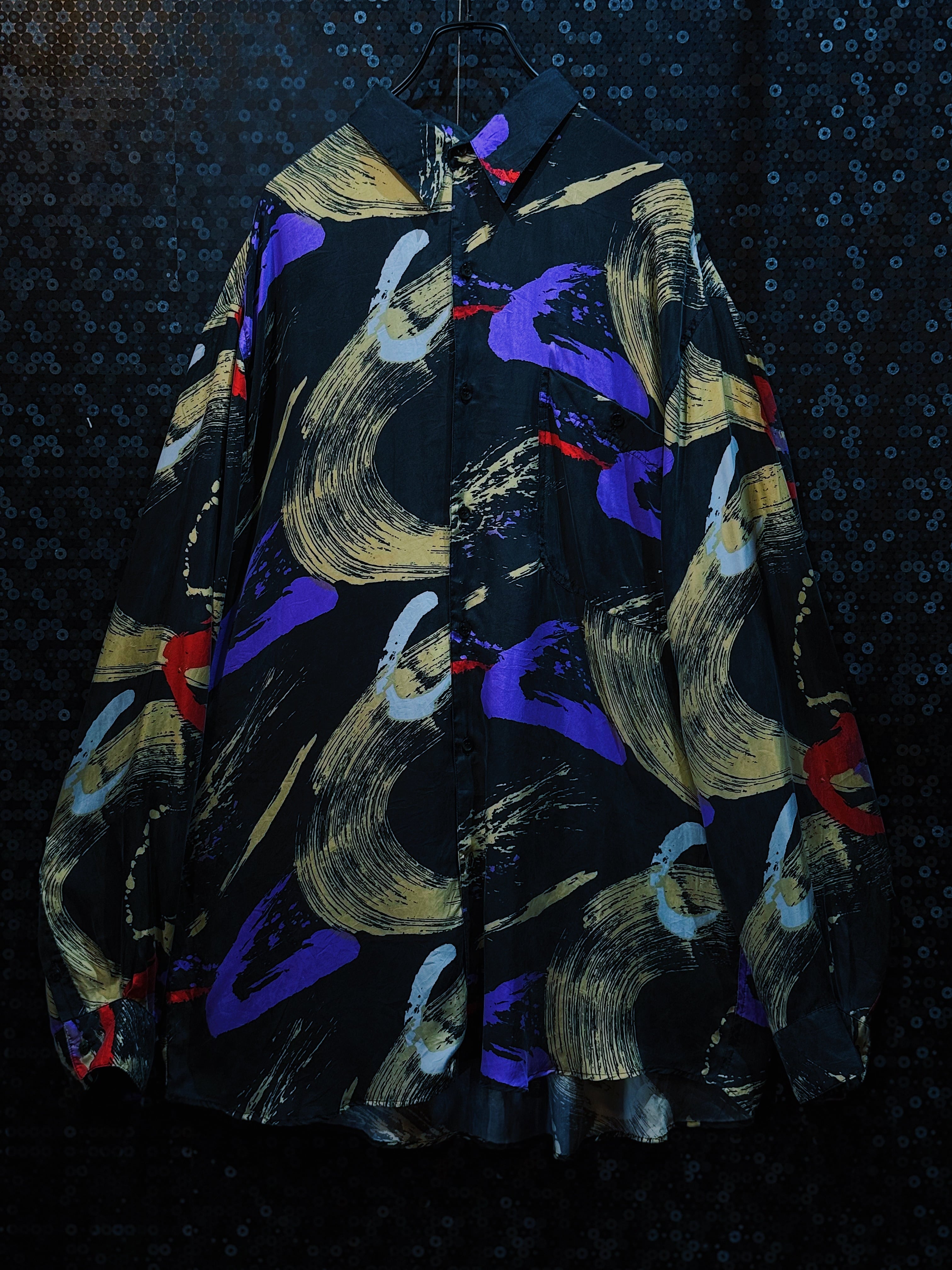 【ÆIEM】"Dead stock"90's Art graphic pattern design silk shirt