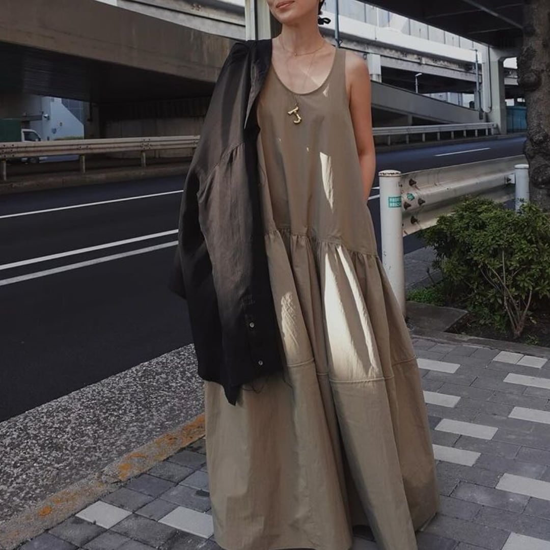 U-neck sleeveless gather one piece G1140