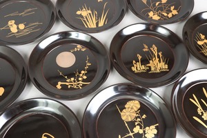 輪島塗 金蒔絵 図変わり 菓子皿 銘々皿 十枚組 共箱 A