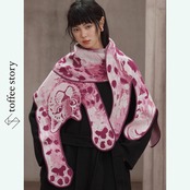 夕映えの夢を運ぶピンク豹ニットショール《C0267》
