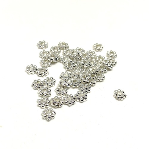 花ビーズスペーサー 4mm100個 シルバー