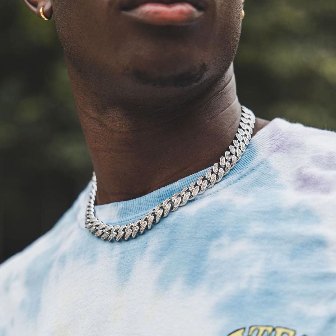 Iced Out Cuban Link Necklace 【12mm / SILVER】 | Glitter Iced Out Cuban Link Necklace 【12mm / SILVER】 | Glitter