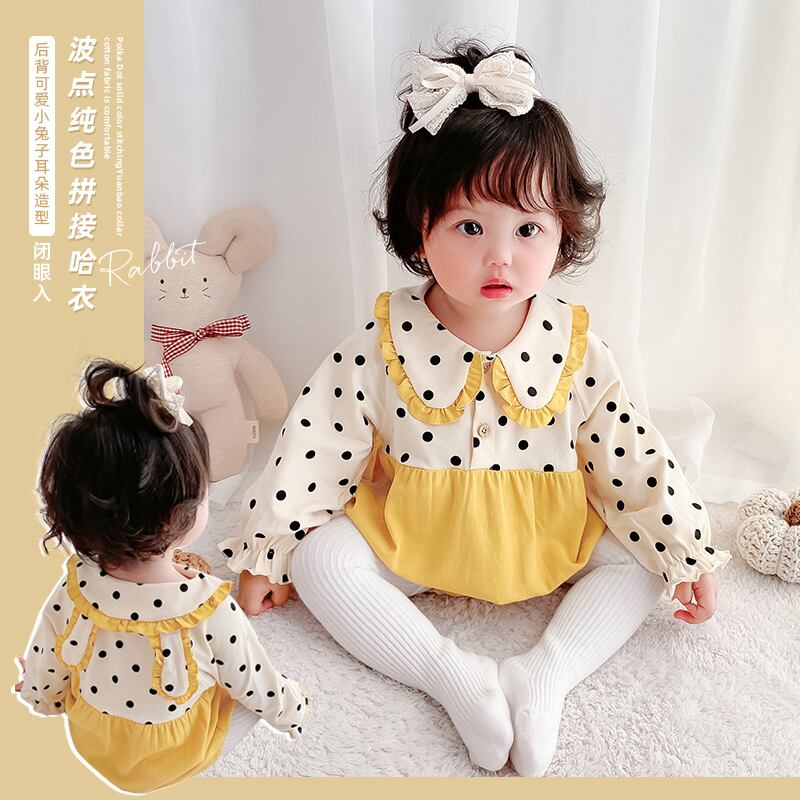 スプリングオータム水玉トライアングルロンパース オールインワン スタイル 春物 秋物 超面白いベビーショップ68805437943