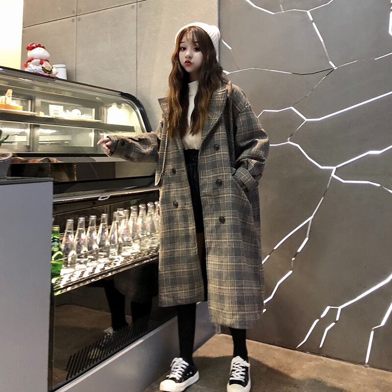 2020年秋新バージョンルーズミドル丈チェック柄ファッション気質スーツ