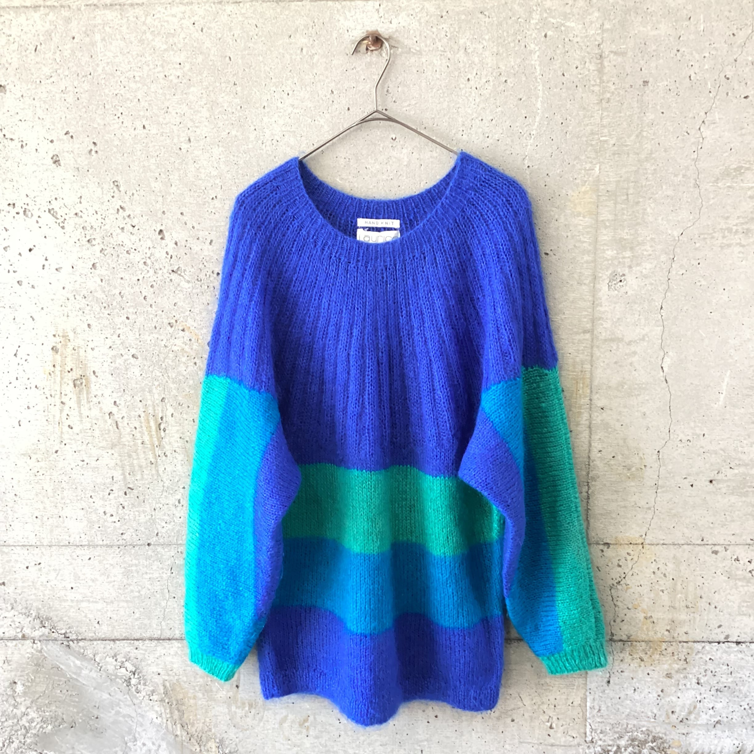 Blue-green large mohair knit