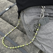 グリーンスカルビーズクロス ウォレットチェーン G136