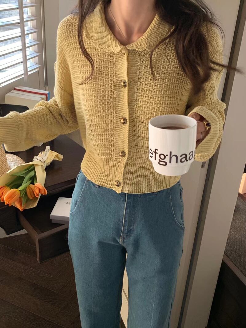 スプリングスタンダードレースセーター ボタンカーディガントップス レトロ 春物 サマー 夏物 ビッグFスモールZ韓国97179947666