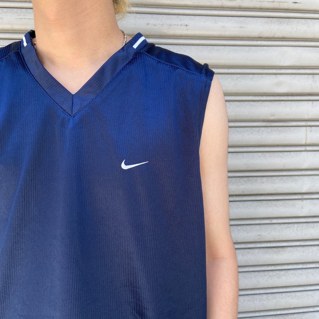 NIKE ナイキ リバーシブルノースリーブゲームシャツ スウォッシュ 紺 M相当