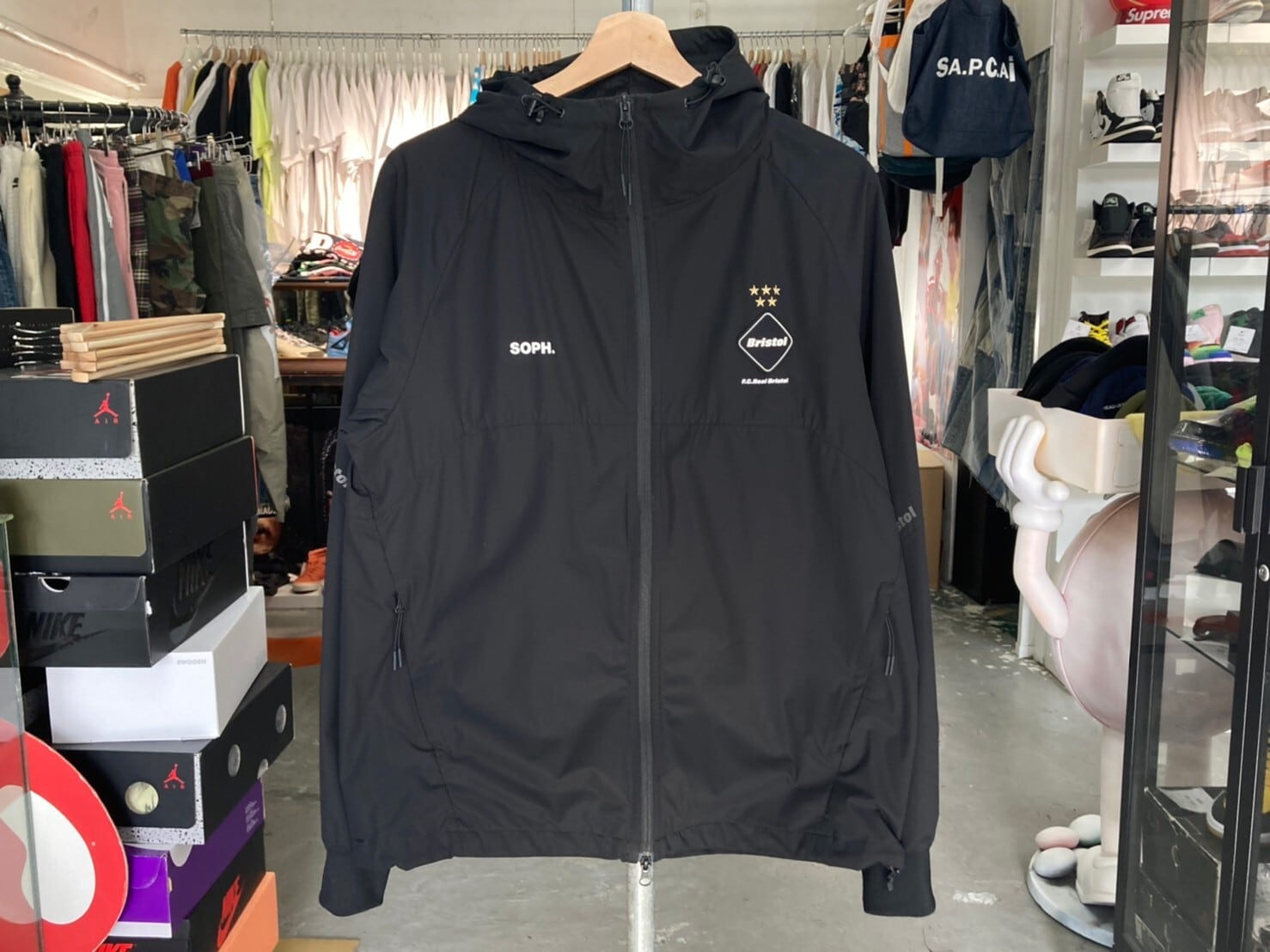 F.C. REAL BRISTOL 4WAY STRETCH VENTILATION HOODIE BLACK FCRB 