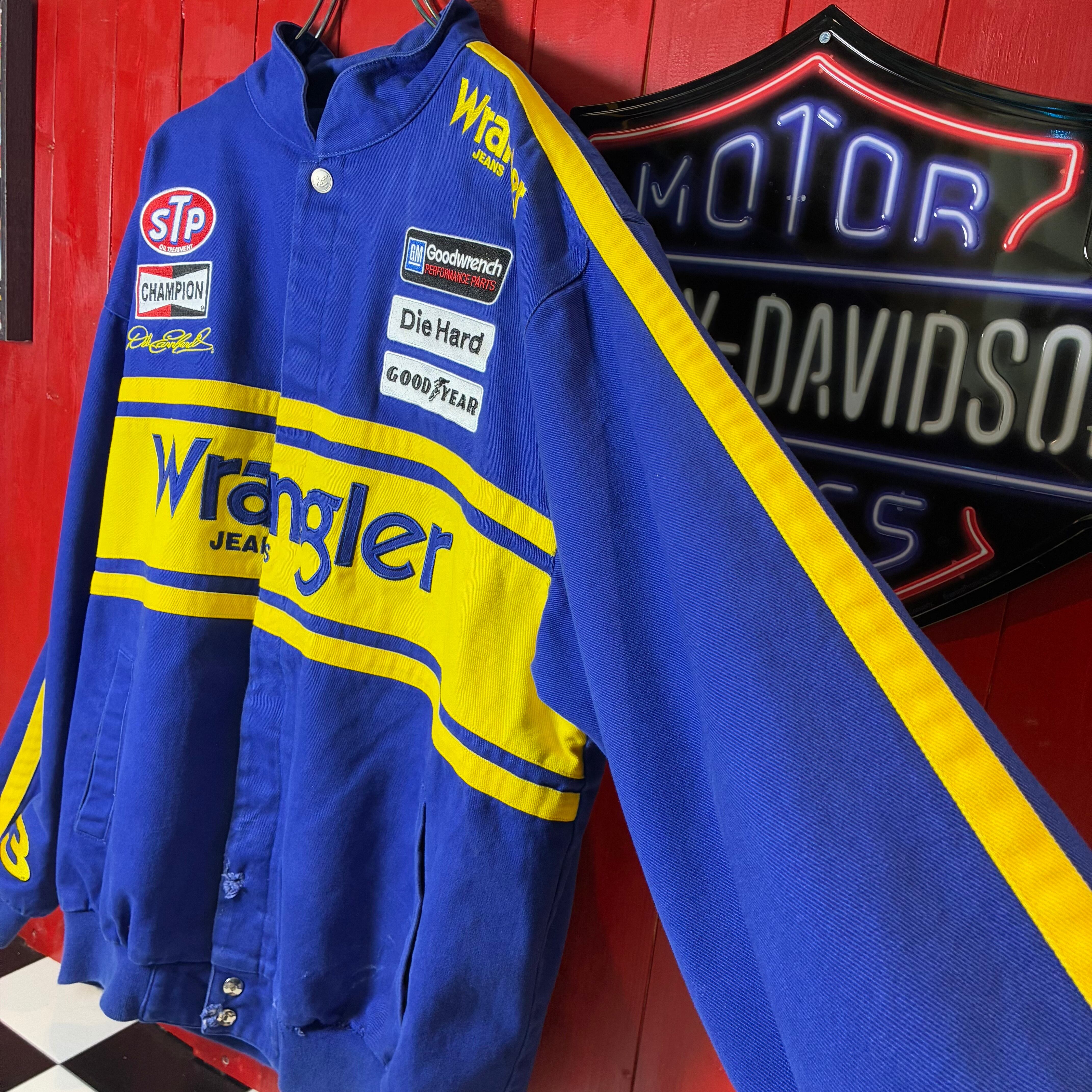 パンツセット　CHASE NASCAR　レーシング ジャケット XL　刺繍ロゴ CHASE NASCAR レーシングジャケットWrangler ラングラー 青黄 フルデコ