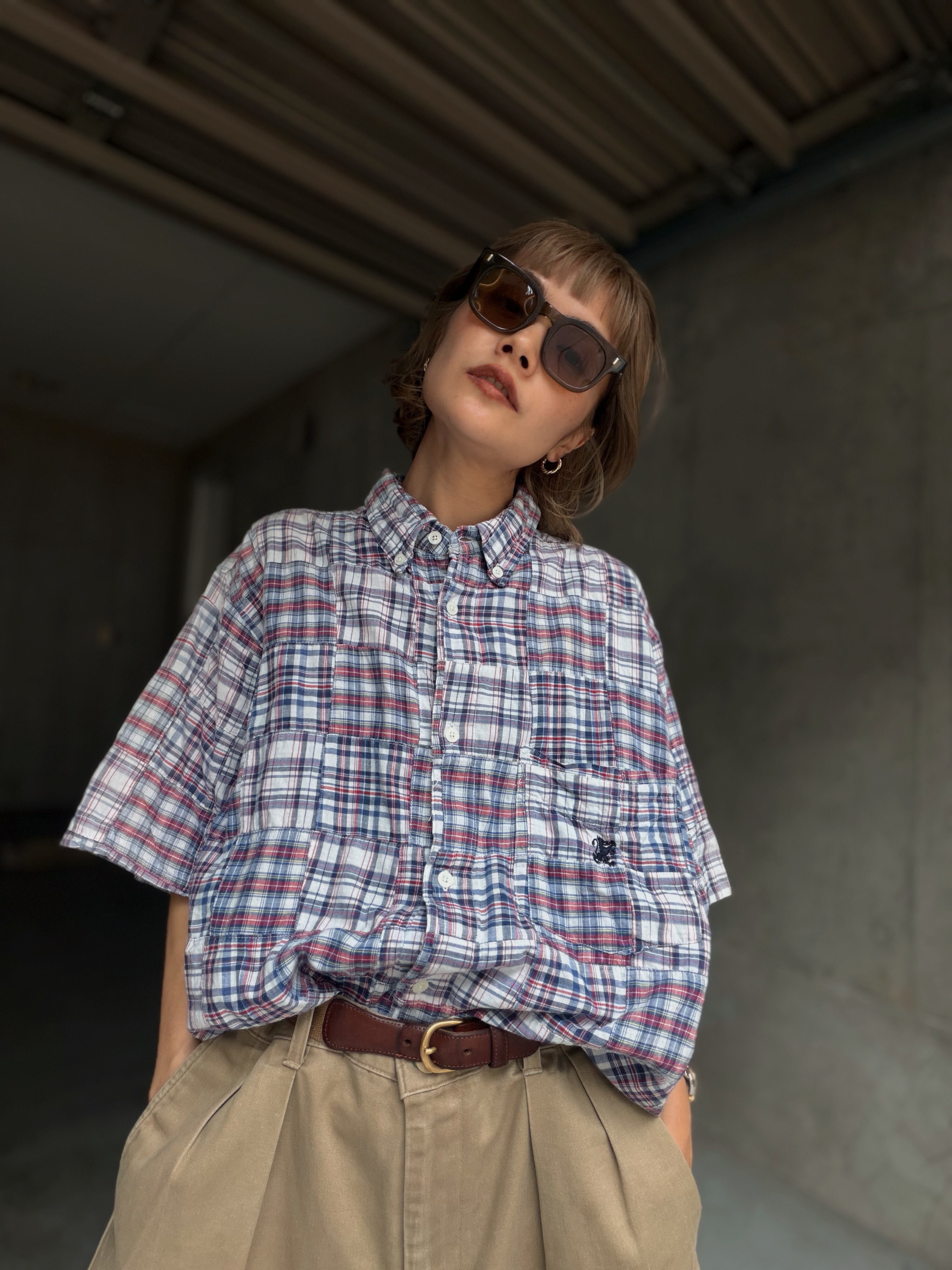 (SH404)Old STUSSY patch work shirt