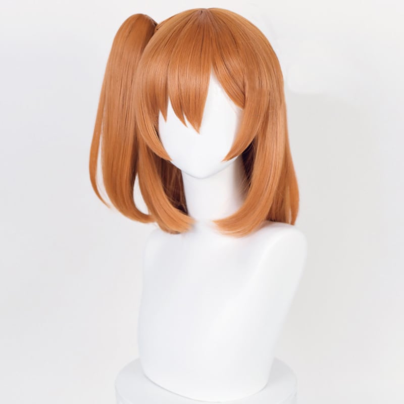コスプレ耐熱ウィッグ オレンジ ミディアム サイドテール バンス付き